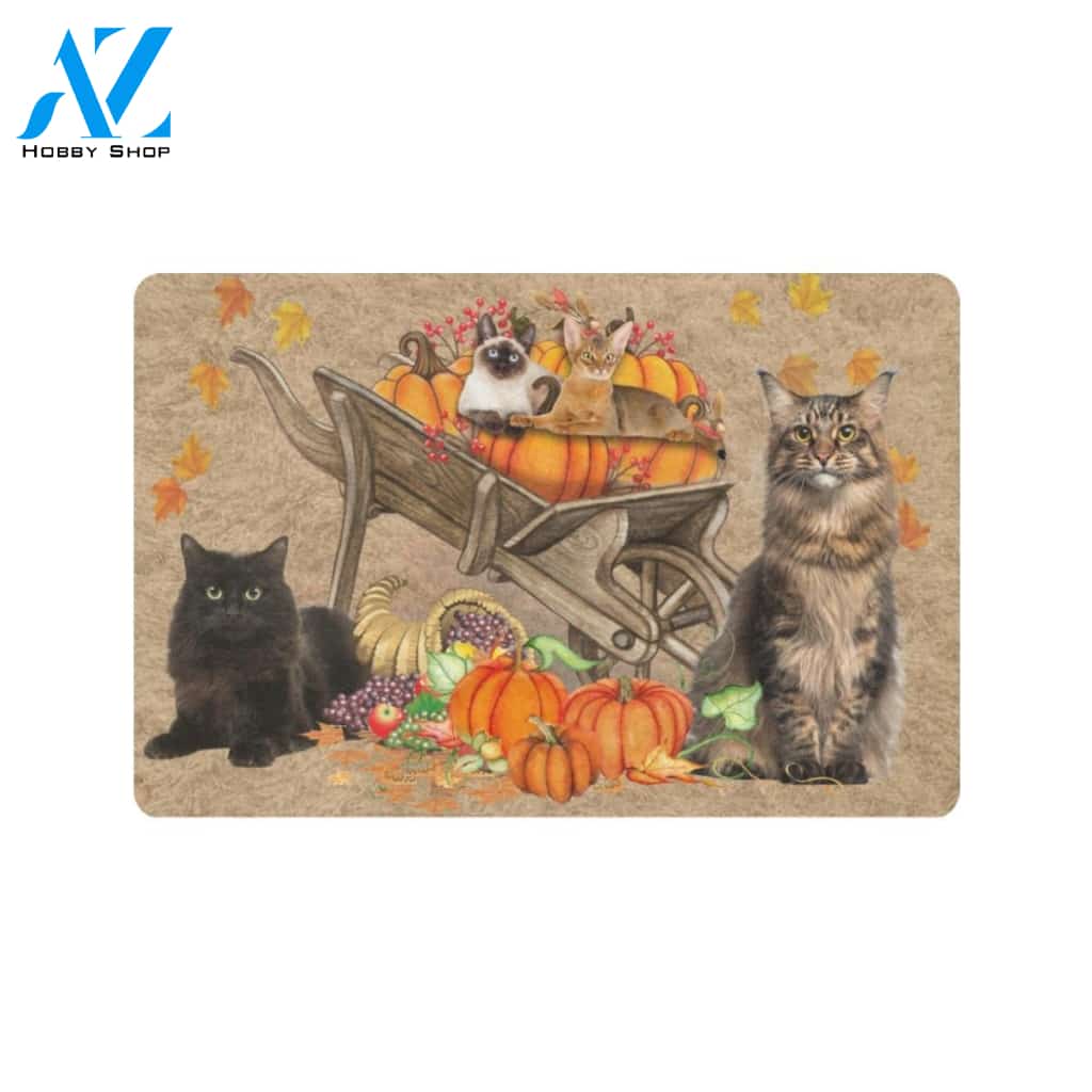 Cat Pumpkin Wheelbarrow Indoor And Outdoor Doormat Gift For Cat lovers Gift For Friend & Family Home Decor Warm House Gift Welcome Mat