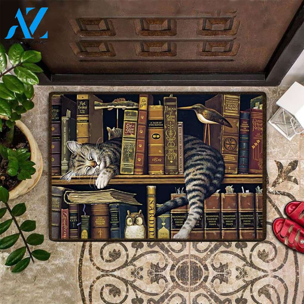 Cat Sleep On Self Book Doormat