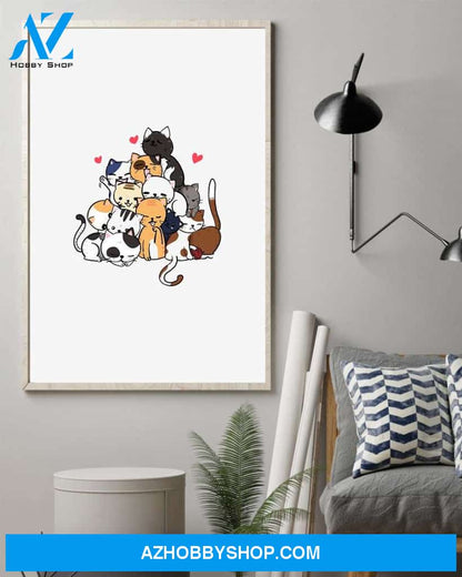 Cat stack up , cat art love poster
