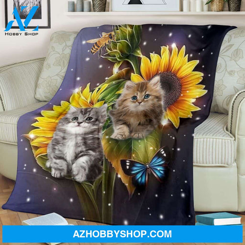 Cat Sunflower Butterfly Beautiful Blanket Gift For Cat Lovers Birthday Gift Home Decor Bedding Couch Sofa Soft and Comfy Cozy