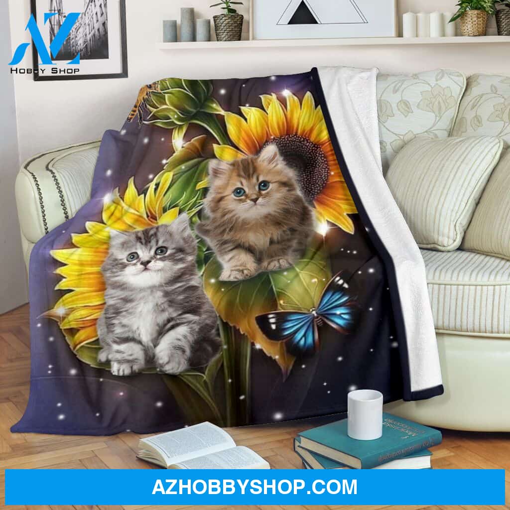 Cat Sunflower Butterfly Beautiful Blanket Gift For Cat Lovers Birthday Gift Home Decor Bedding Couch Sofa Soft and Comfy Cozy