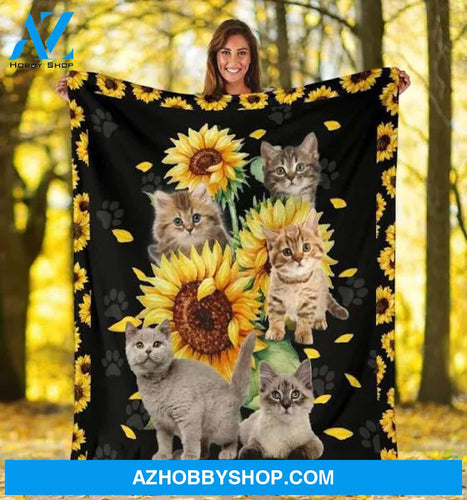 Cat Sunflower Cats Lover Gifts Fleece Blanket Gift For People Home Decor Bedding Couch Sofa Soft And Comfy Cozy