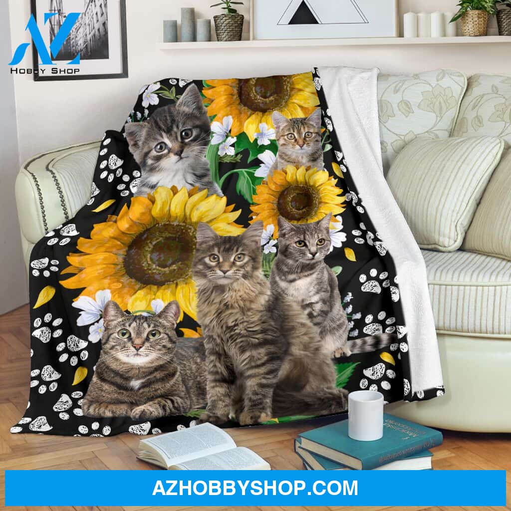 Cat Sunflower Paws Blanket Gift For Cat Lovers Birthday Gift Home Decor Bedding Couch Sofa Soft and Comfy Cozy