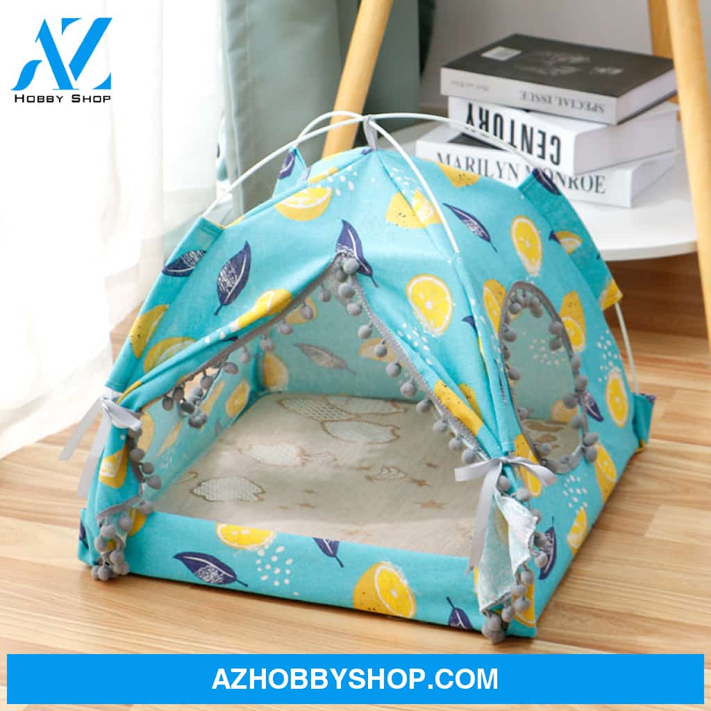 Cat Tent House Enclosed Pet Bed Lemon / S