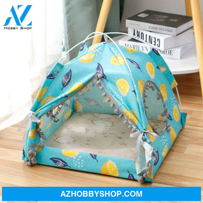 Cat Tent House Enclosed Pet Bed Lemon / S