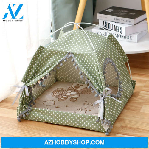 Cat Tent House Enclosed Pet Bed Whitedot / S