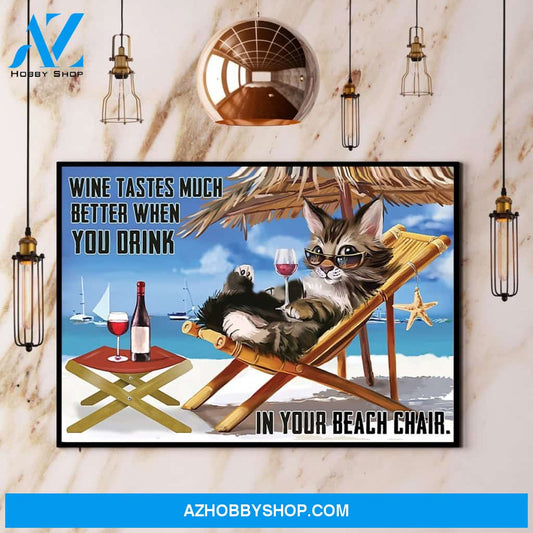 Cat Wine Tastes Much Better When You Drink Canvas And Poster, Wall Decor Visual Art