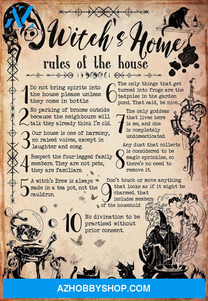 Cat Witch's Home Rules Of The House For Halloween Canvas And Poster, Wall Decor Visual Art, Halloween Gift, Happy Halloween