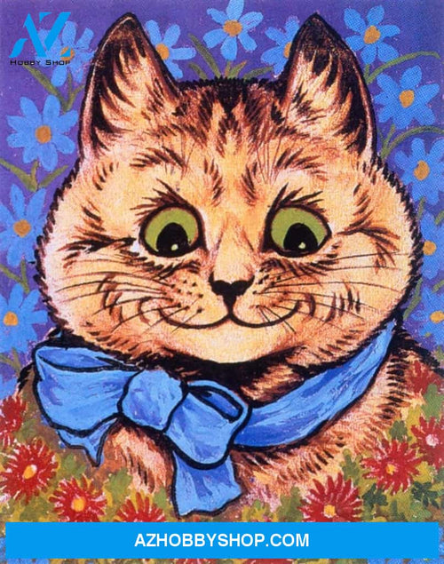 Cat With Blue Ribbon Vintage Poster