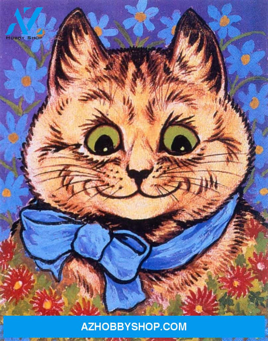 Cat With Blue Ribbon Vintage Poster