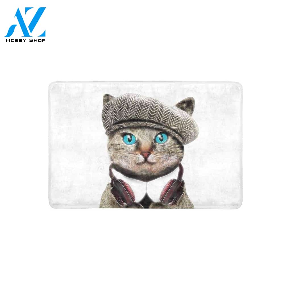 Cat With Hat and Sunglass Funny Animal Doormat Welcome Mat House Warming Gift Home Decor Gift for Cat Lovers Funny Doormat Gift Idea