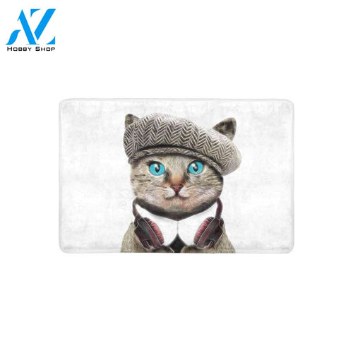 Cat With Hat and Sunglass Funny Animal Doormat Welcome Mat House Warming Gift Home Decor Gift for Cat Lovers Funny Doormat Gift Idea