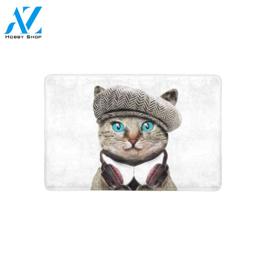 Cat With Hat and Sunglass Funny Animal Doormat Welcome Mat House Warming Gift Home Decor Gift for Cat Lovers Funny Doormat Gift Idea