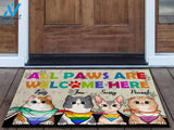 Cats All Paws Are Welcome Here LGBT Personalized Doormat | Welcome Mat | House Warming Gift