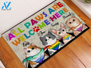 Cats All Paws Are Welcome Here LGBT Personalized Doormat | Welcome Mat | House Warming Gift
