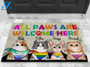 Cats All Paws Are Welcome Here LGBT Personalized Doormat | Welcome Mat | House Warming Gift