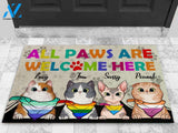Cats All Paws Are Welcome Here LGBT Personalized Doormat | Welcome Mat | House Warming Gift