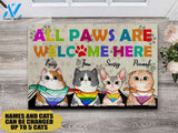 Cats All Paws Are Welcome Here LGBT Personalized Doormat | Welcome Mat | House Warming Gift
