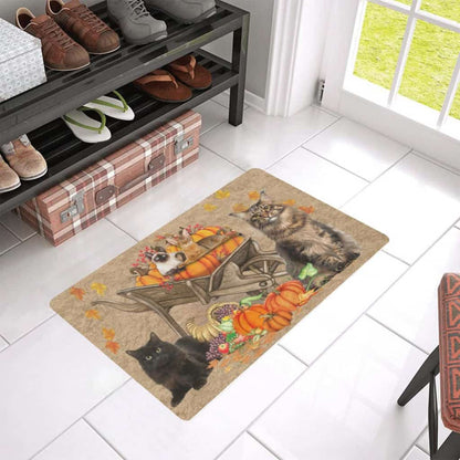 Cats And Pumpkin Fall Autumn Cat Lover Doormat Welcome Mat