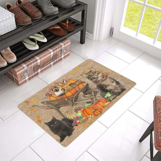Cats And Pumpkin Fall Autumn Cat Lover Doormat Welcome Mat