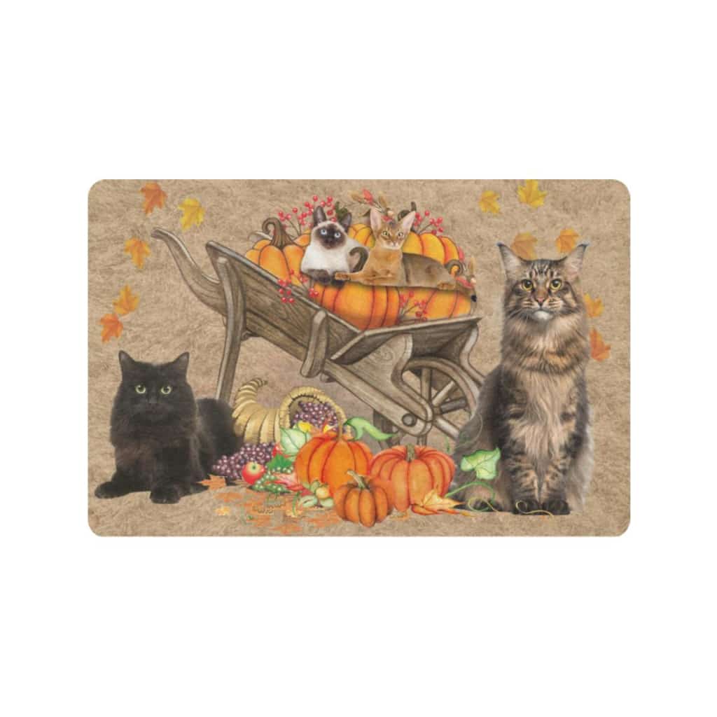 Cats And Pumpkin Fall Autumn Cat Lover Doormat Welcome Mat