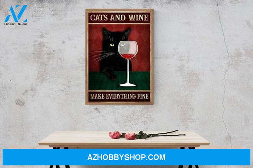 Cats And Wine Canvas And Poster, Wall Decor Visual Art