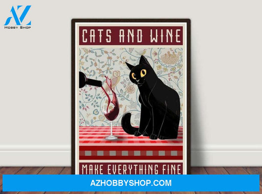 Cats and Wine Poster, Vintage Canvas And Poster, Wall Decor Visual Art