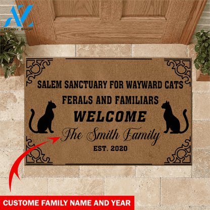 Cats Doormat Customized Name and Year Salem Sanctuary For Wayward | Welcome Mat | House Warming Gift