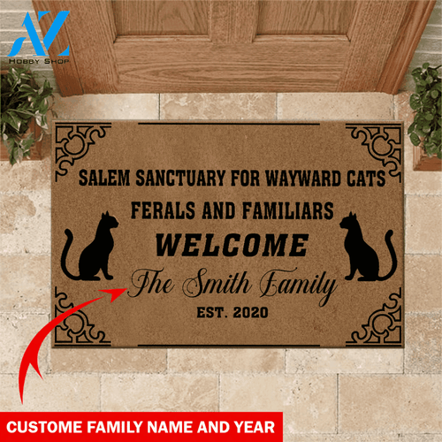 Cats Doormat Customized Name and Year Salem Sanctuary For Wayward | Welcome Mat | House Warming Gift