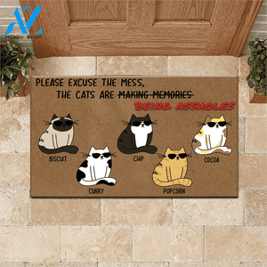 Cats Doormat Customized Please Excuse The Mess The Cats Are Being Assholes Personalized gifts | WELCOME MAT | HOUSE WARMING GIFT