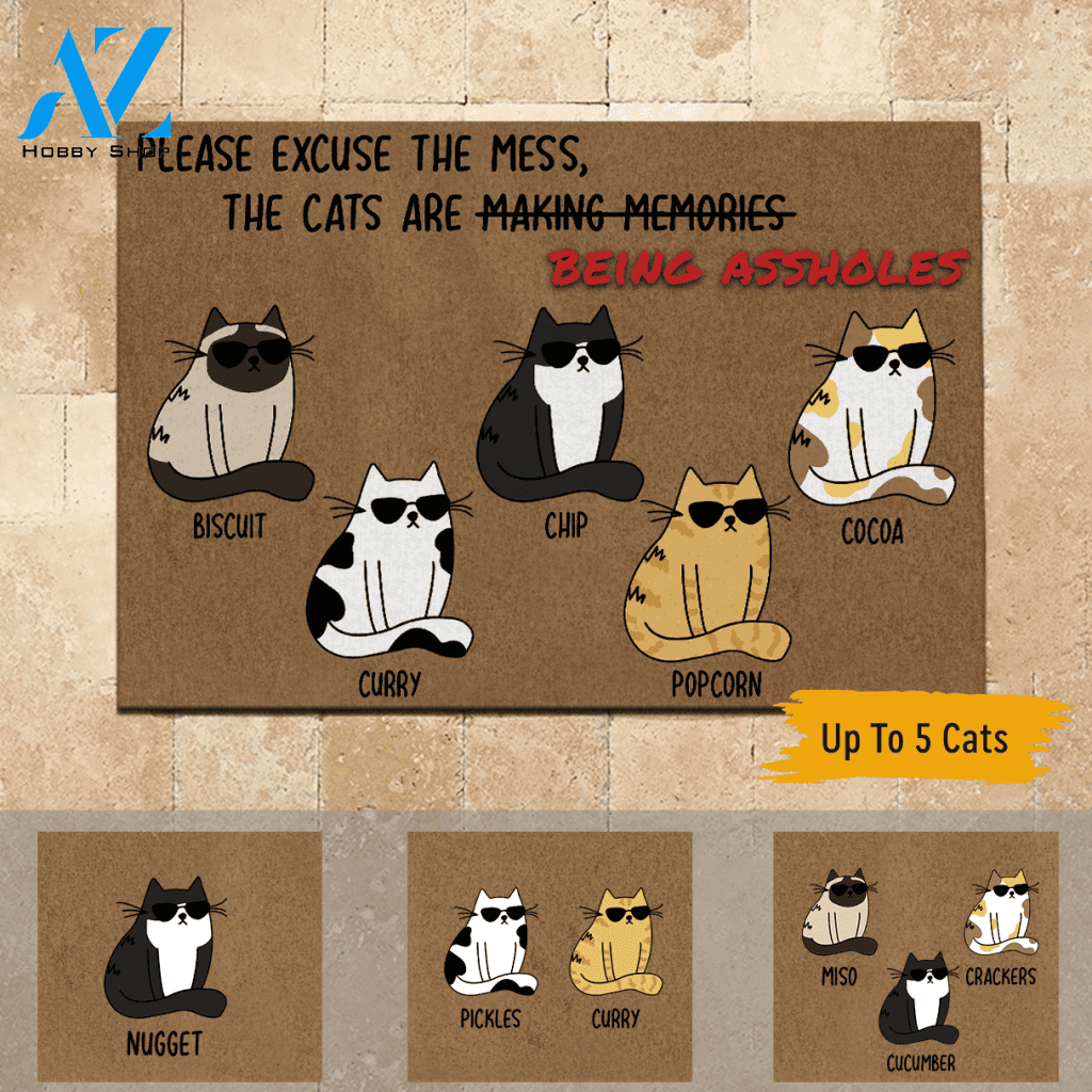 Cats Doormat Customized Please Excuse The Mess The Cats Are Being Assholes Personalized gifts | WELCOME MAT | HOUSE WARMING GIFT