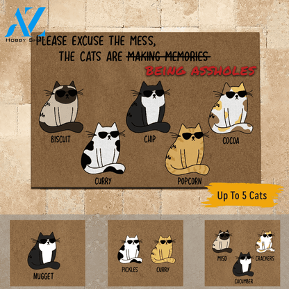 Cats Doormat Customized Please Excuse The Mess The Cats Are Being Assholes Personalized gifts | WELCOME MAT | HOUSE WARMING GIFT