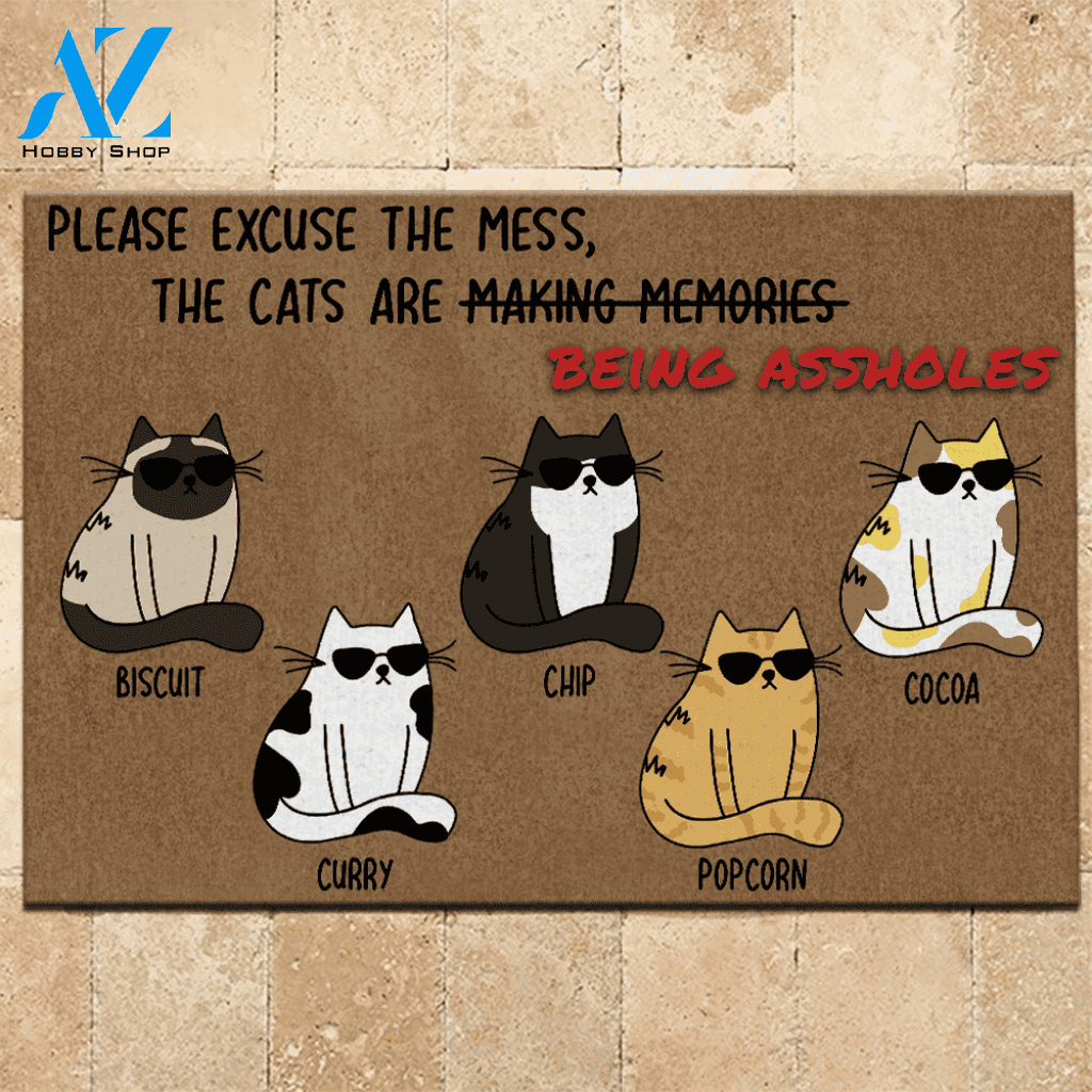 Cats Doormat Customized Please Excuse The Mess The Cats Are Being Assholes Personalized gifts | WELCOME MAT | HOUSE WARMING GIFT