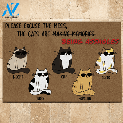 Cats Doormat Customized Please Excuse The Mess The Cats Are Being Assholes Personalized gifts | WELCOME MAT | HOUSE WARMING GIFT