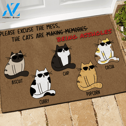 Cats Doormat Customized Please Excuse The Mess The Cats Are Being Assholes Personalized gifts | WELCOME MAT | HOUSE WARMING GIFT