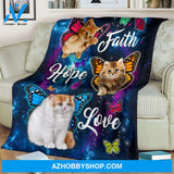 Cats Faith Hope Love Butterflies Blanket Gift For Cat Lovers Birthday Gift Home Decor Bedding Couch Sofa Soft and Comfy Cozy