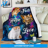 Cats Faith Hope Love Butterflies Blanket Gift For Cat Lovers Birthday Gift Home Decor Bedding Couch Sofa Soft and Comfy Cozy