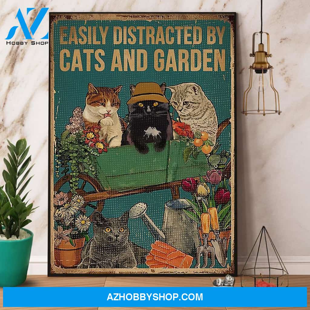 Cats & Garden Easily Distracted By Cats And Garden Canvas And Poster, Wall Decor Visual Art