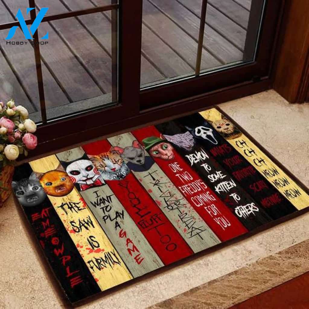 Cats Halloween Easy Clean Welcome DoorMat | Felt And Rubber | 40x60 cm | 45x75 cm | 60x90 cm | Colorful | DO1289