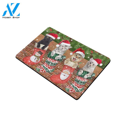 Cats in Christmas Socks Indoor And Outdoor Doormat Gift For Cats lovers Gift For Friend & Family Home Decor Warm House Gift Welcome Mat