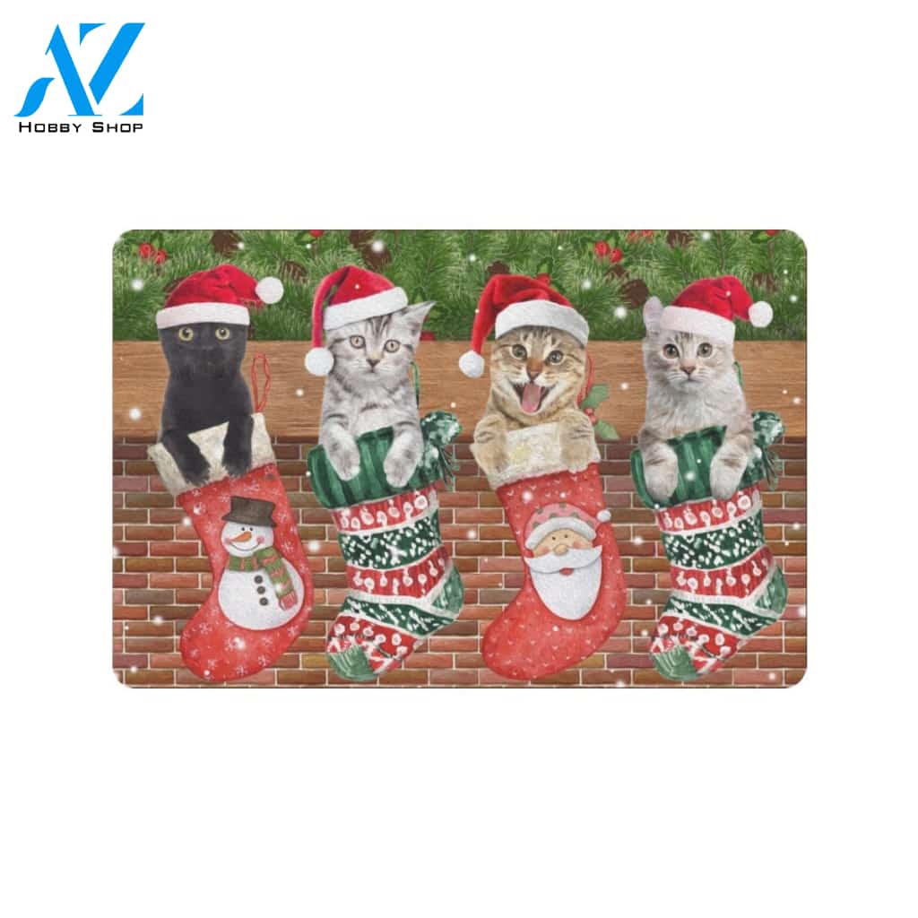 Cats in Christmas Socks Indoor And Outdoor Doormat Gift For Cats lovers Gift For Friend & Family Home Decor Warm House Gift Welcome Mat