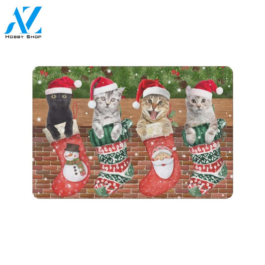 Cats in Christmas Socks Indoor And Outdoor Doormat Gift For Cats lovers Gift For Friend & Family Home Decor Warm House Gift Welcome Mat