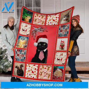 Cats Merry Christmas Fleece Blanket Gift For Cat Lovers, Gift For Christmas, Gift For Friend Family Home Decor Bedding Couch Sofa Soft And Comfy Cozy