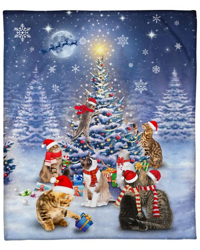 Cats sitting around the Christmas tree Blanket Gift For Cat Lovers Birthday Gift Home Decor Bedding Couch Sofa Soft and Comfy Cozy