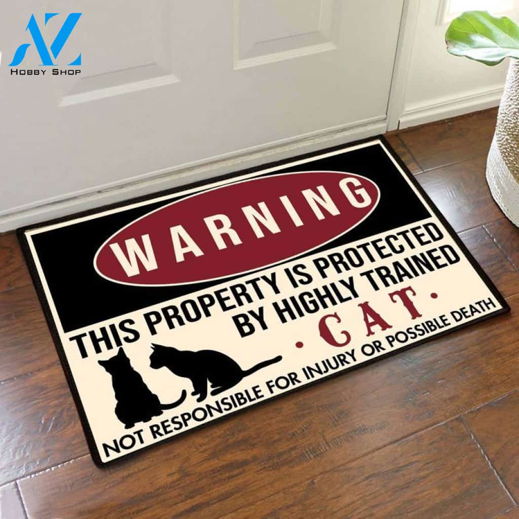 Cats Warning Easy Clean Welcome DoorMat | Felt And Rubber | 40x60 cm | 45x75 cm | 60x90 cm | Colorful | DO1616