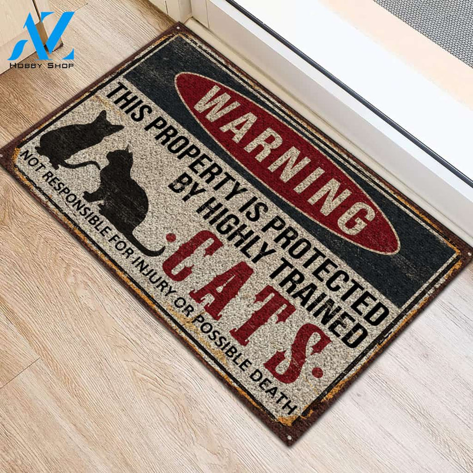 Cats Warning This Property Is Protected Doormat | Welcome Mat | House Warming Gift