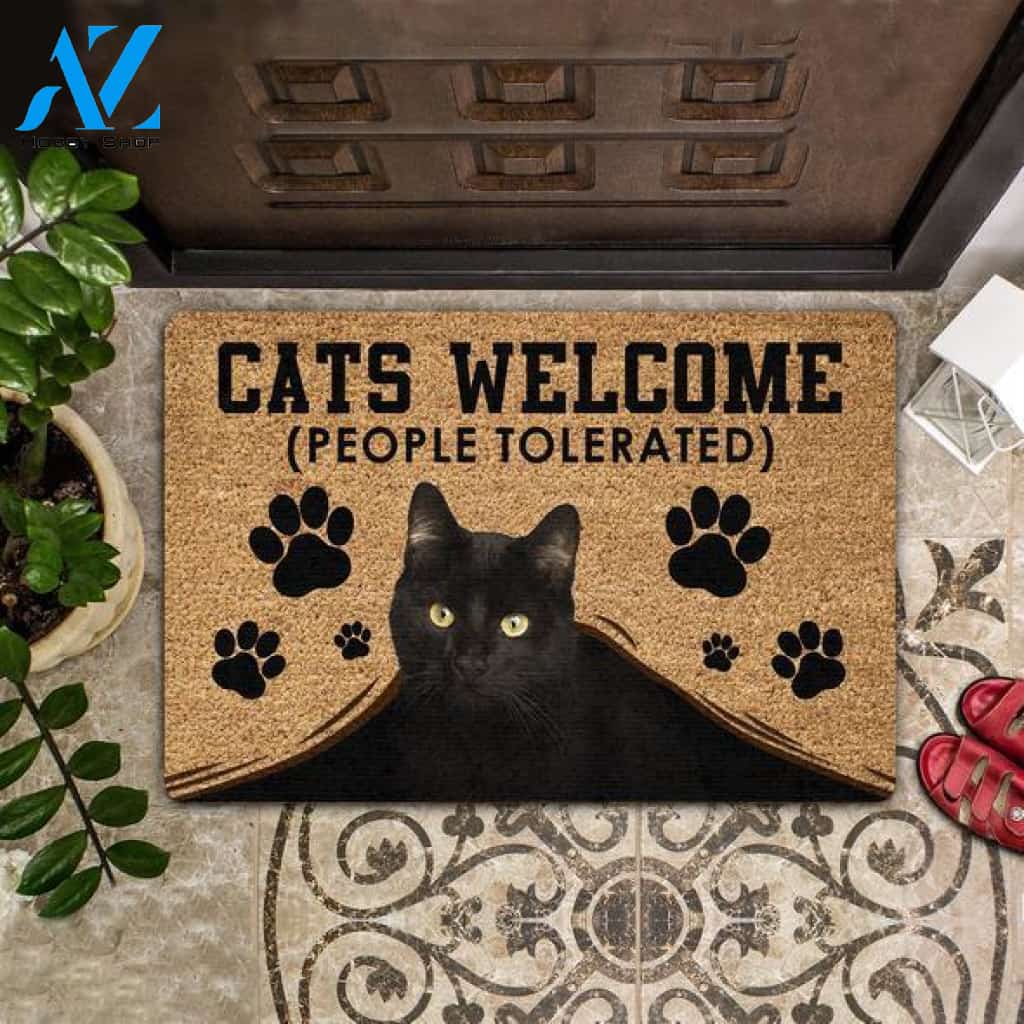 Cats Welcome Easy Clean Welcome DoorMat | Felt And Rubber | 40x60 cm | 45x75 cm | 60x90 cm | Colorful | DO1291