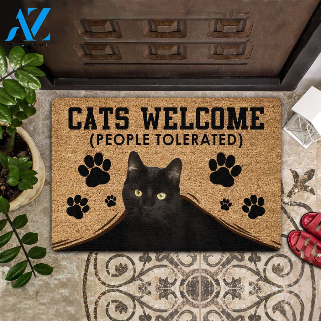Cats Welcome (People Tolerated) Welcome Mat Housewarming Gift Home Decor Gift For Cat Lovers Funny Doormat