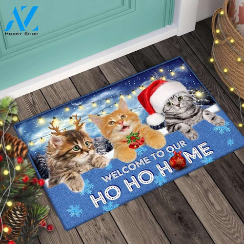 Cats Welcome To Our Home Merry Christmas Doormat Welcome Mat Housewarming Gift Home Decor Funny Doormat Gift For Cat Lovers Gift For Christmas