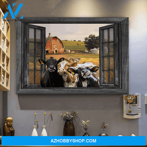 Cattle Cow Outside The Window Premium Canvas Wall Art, Wall Decor Visual Art